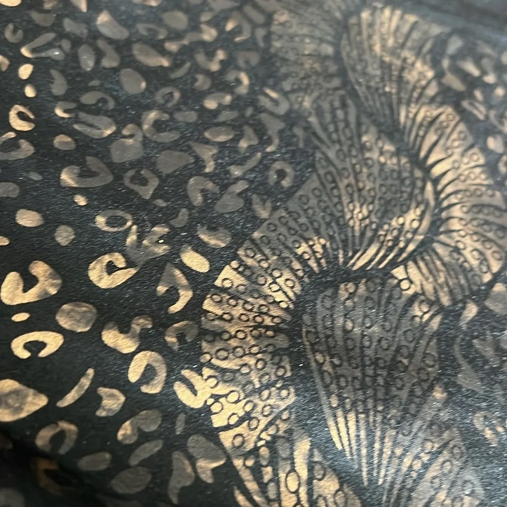 YELETE Black & Gold OS Women's Metallic Mixed Print Fleece Lined Legging